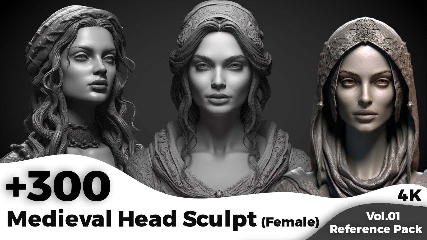 +300 Medieval Female Head Sculpt (4K)