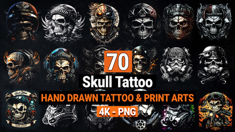 70 Skull Tattoo & Hand Drawn Print Arts - Vol 02