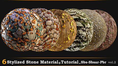 6 Stylized Stone Material+ 2 Tutorial -Sbs Sbsar Pbr Vol.2