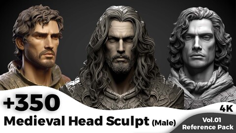 +350 Medieval Male Head Sculpt (4K)