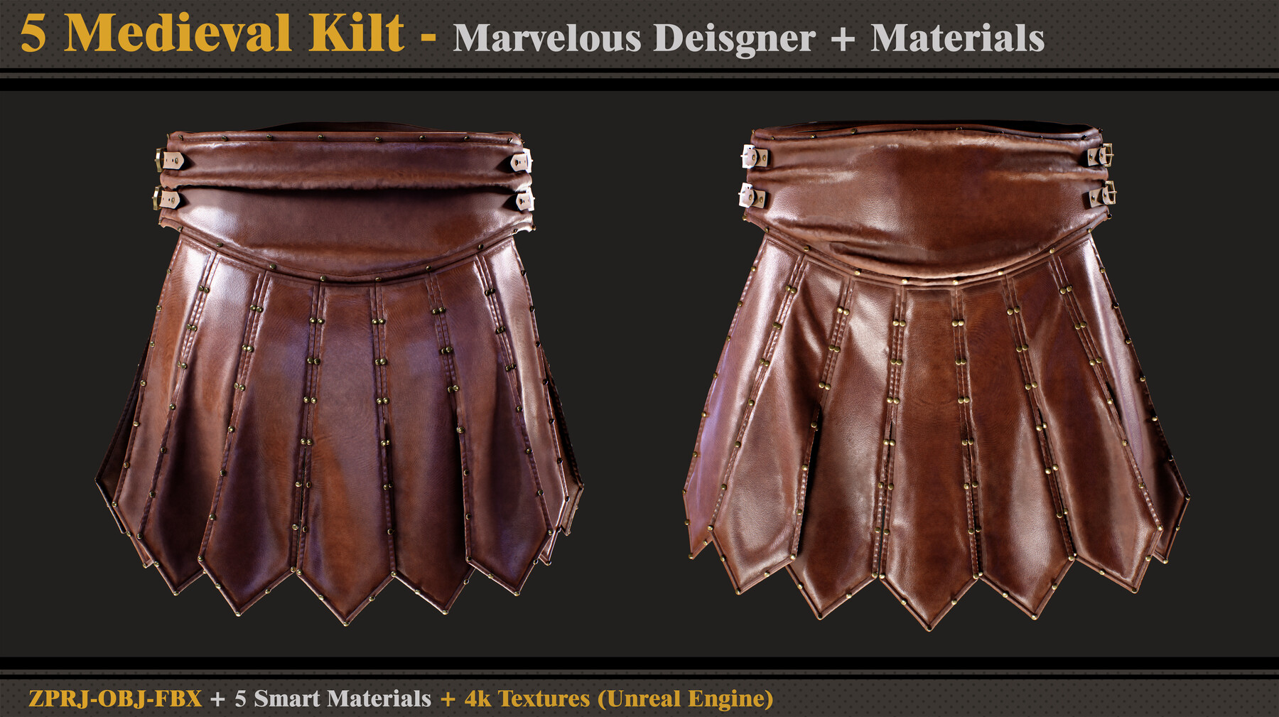 ArtStation - 5 Medieval Kilts/Marvelous Designer-OBJ-FBX-5 Smart  Materials-4K Textures