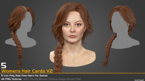 5 low poly real time hair cards for games