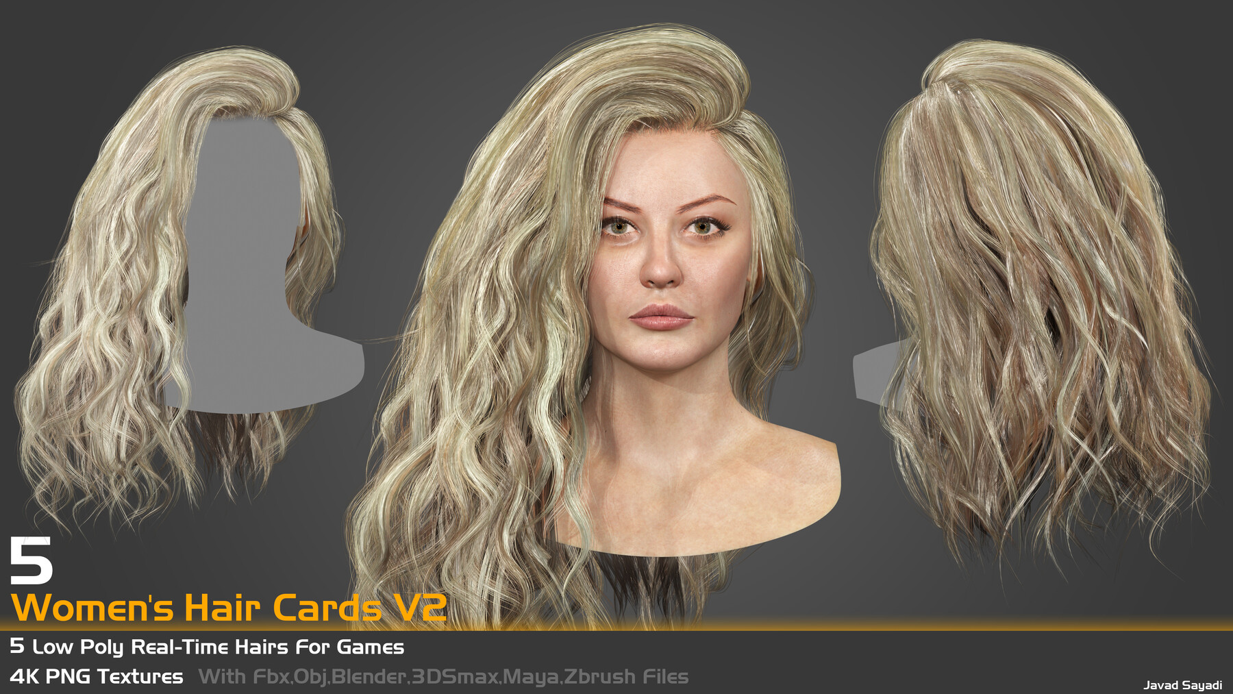 ArtStation - Female Straight Hair card Low-poly