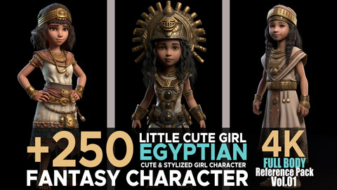 +250 Little Cute Egyptian Girl (FANTASY Character) Vol.01 4K | Reference Pack