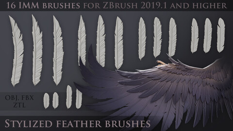 Stylized Feather IMM brushes (ZBrush 2019.1 and higher)