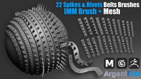 Zbrush - IMM Brush | Spikes & Rivets Belts, Chokers