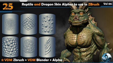 25 Reptile and Dragon Skin Alphas to use in ZBrush Vol 06