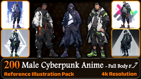 200 Male Cyberpunk Anime (Full Body) Reference Pack | 4K | v.7