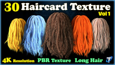 30 Haircard PBR Textures for Long Hair - PBR (MEGA Bundle) - Vol 1