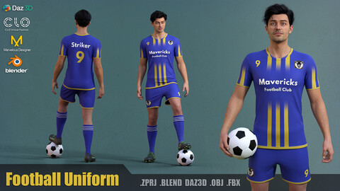 Football Uniform / MD + Retopology, Daz Studio, Blender, .obj, .fbx