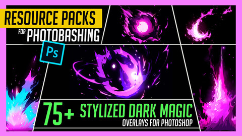 PHOTOBASH 75+ Stylized Dark Magic Overlay Effects Resource Pack Photos for Photobashing in Photoshop