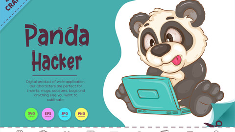 Cartoon Panda Hacker. Clipart.