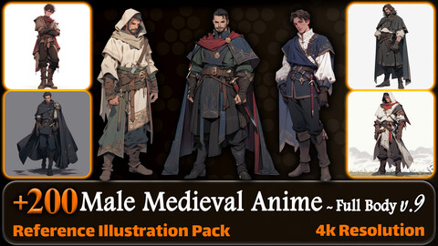 200 Male Medieval Anime (Full Body) Reference Pack | 4K | v.9