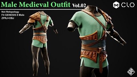 Male Medieval Outfit Vol.02 - MD/Clo3D Project + OBJ + PBR
