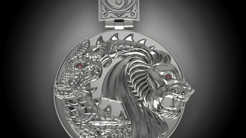 zodiac pendant "Lion & Dragon" (3D model for 3D printing and CNC)