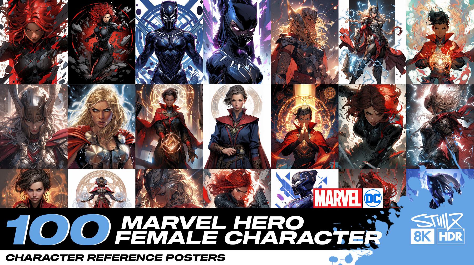 ArtStation 100 Marvel & DC Female Characters Posters 8K Reference