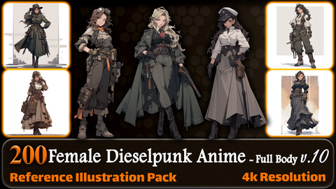 200 Female Dieselpunk Anime (Full Body) Reference Pack | 4K | v.10