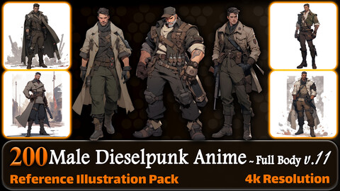 200 Male Dieselpunk Anime (Full Body) Reference Pack | 4K | v.11