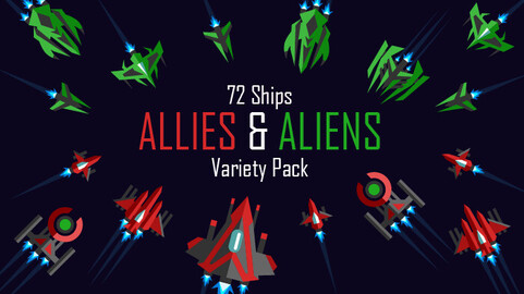 72 Spaceships svg variety pack, "Allies and Aliens", high quality, pixel perfect, arcade art