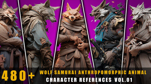 480+ Wolf Samurai Anthropomorphic Animal - Character References Vol.01