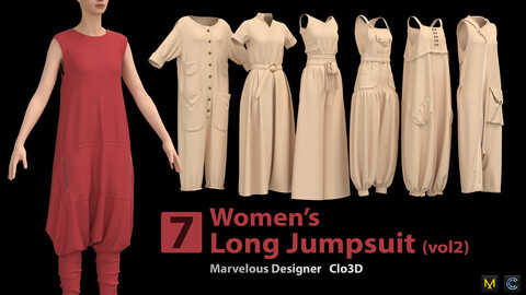 7 Women's Long Jumpsuit(vol2) + Zprj +Fbx +Obj