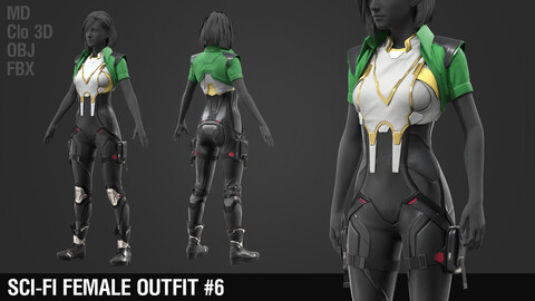 Sci-fi female outfit #6 / Cyberpunk / Future / Fantastic / Jacket / Armor / Shirt / Pants / Boots / Equipment / Marvelous Designer