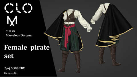 Female pirate set / Marvelous Designer/Clo3D project file + OBJ