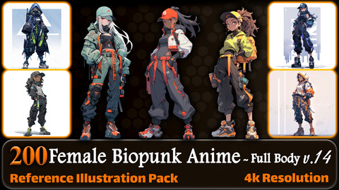 200 Female Biopunk Anime (Full Body) Reference Pack | 4K | v.14