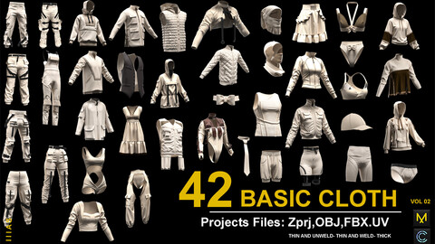 BASIC CLOTHES (CLO3D AND MARVELOUS DESIGNER) ZPRJ, OBJ, FBX,UV