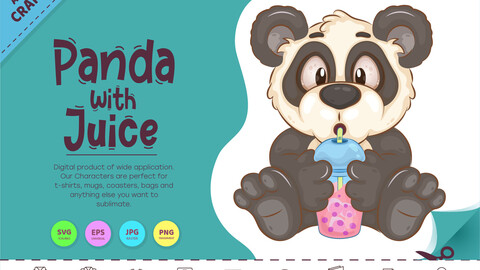 Cartoon Panda with Juice. Clipart.