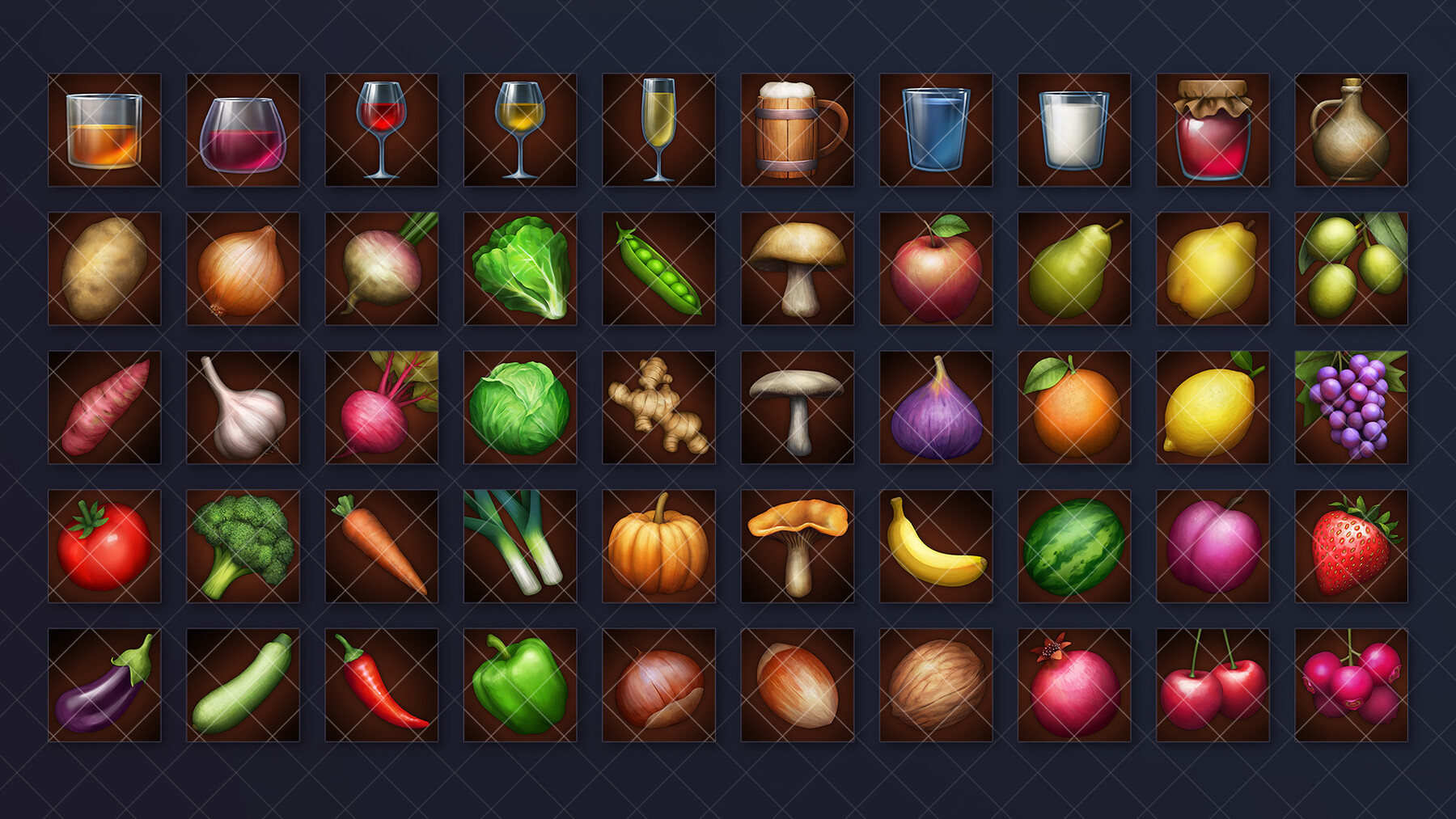 ArtStation - Food Drink Vegetable And Fruit Icons | Game Assets