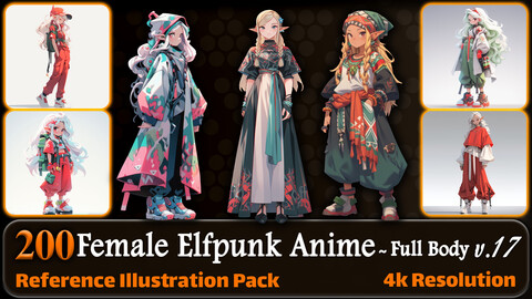 200 Female Elfpunk Anime (Full Body) Reference Pack | 4K | v.17