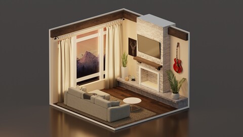 Isometric living room interior
