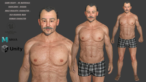 AAA 3D OLD BEARDED MAN - REALISTIC RIGGED GAME READY CHARACTER