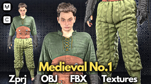 Medieval No.1: Marvelous Designer + Clo3d + OBJ + FBX + Texture