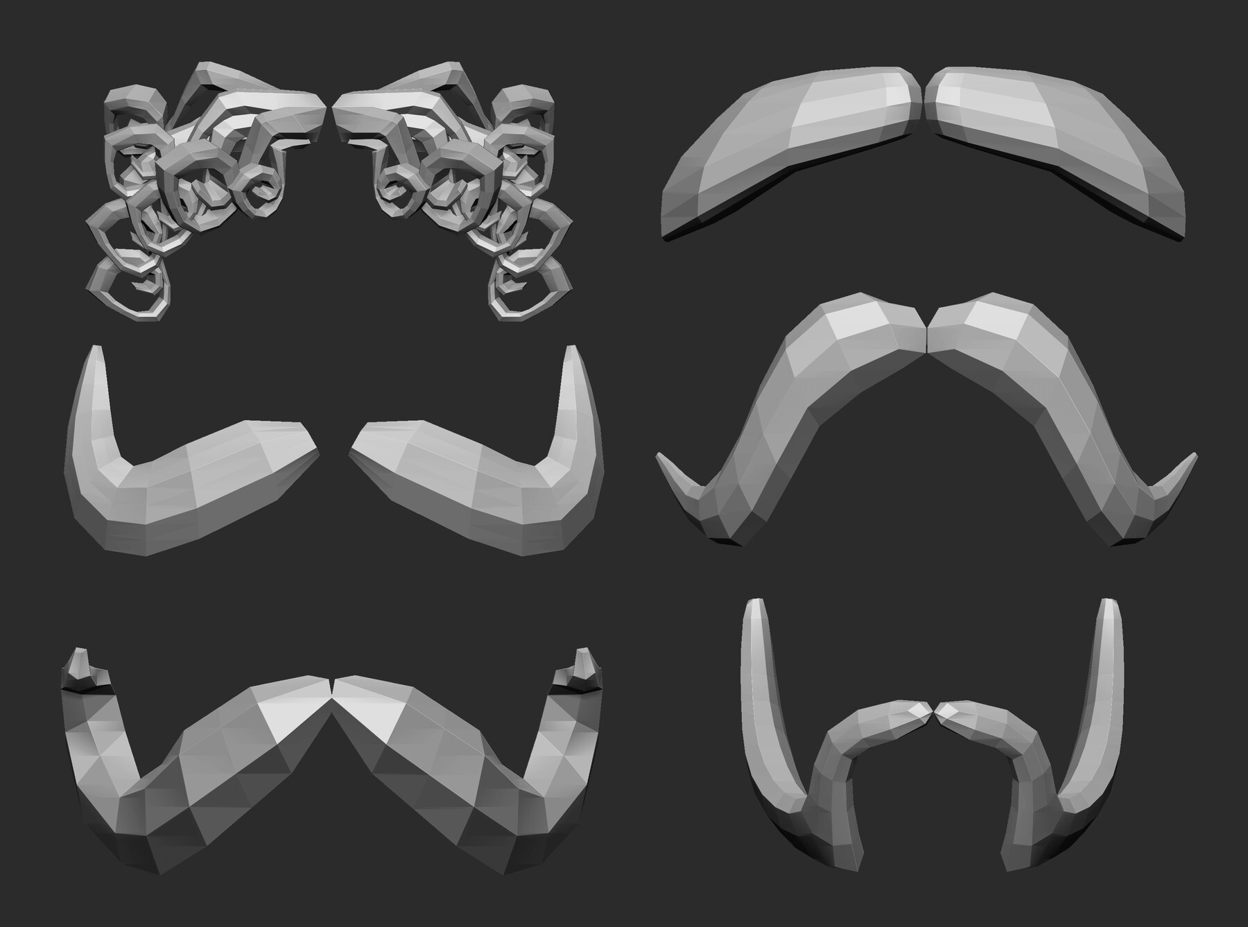 ArtStation - 30 Low-poly moustache and beard base mesh IMM brush set ...