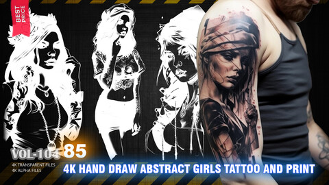 85 4K HAND DRAW ABSTRACT GIRLS TATTOO AND PRINT - HIGH END QUALITY RES - (ALPHA & TRANSPARENT) - VOL104
