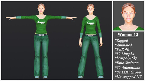 Woman 13 With 52 Animations 32 Morphs