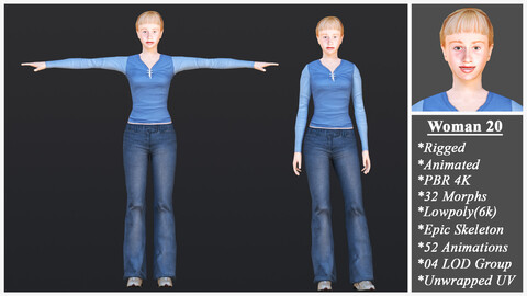 Woman 20 With 52 Animations 32 Morphs