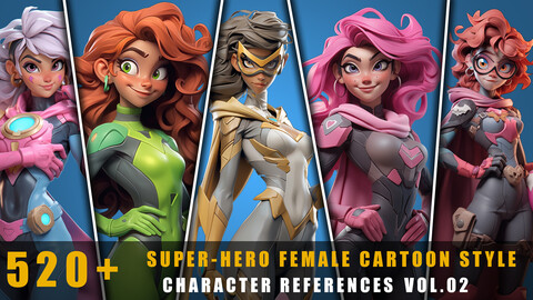 520+ Super-Hero Female Cartoon Style - Character References Vol.02