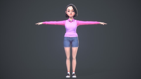 Stylized Girl - Rigged Low-poly 3D model