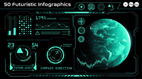 50 Futuristic Infographic Decals -Ai, Png, Jpg