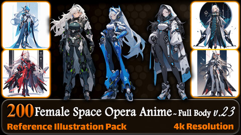 200 Female Space Opera Anime (Full Body) Reference Pack | 4K | v.23