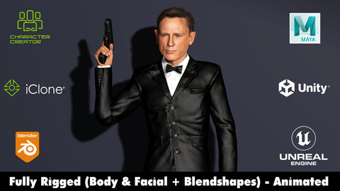 Daniel Craig James Bond - 007 - 2500 free animations tutorial - Low-poly 3D model