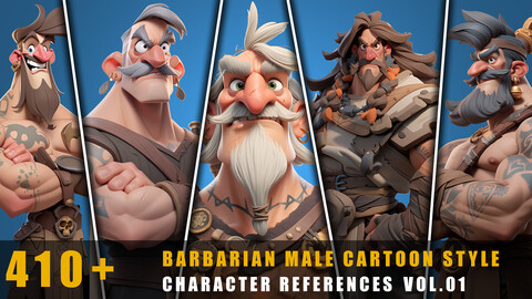 410+ Barbarian Male Cartoon Style - Character References Vol.01