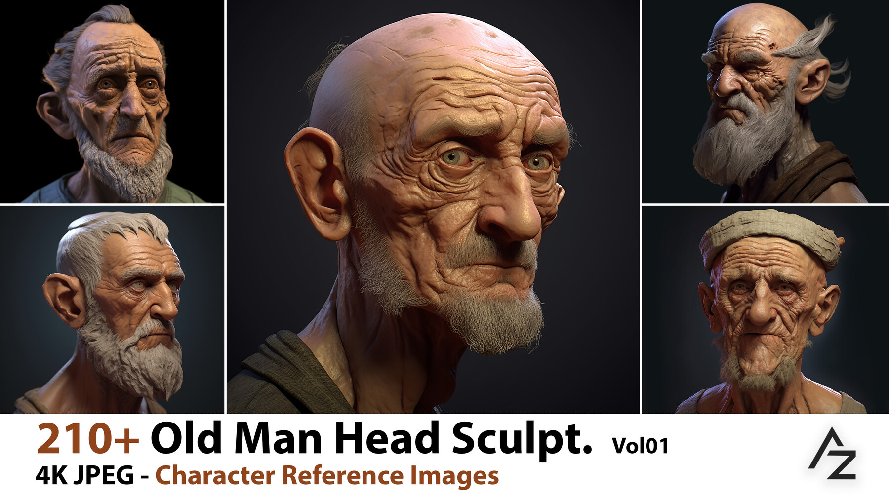 ArtStation - 210 Old Man Head Sculpt - VOL.01 | 4K Reference Images |  Artworks