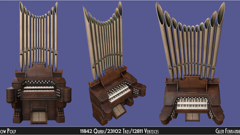 Antique Victorian Pump Pipe Organ Piano Low-poly 3D PBR model