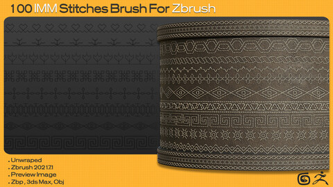 100 IMM Stitches Brush for Zbrush + 3ds Max And Obj
