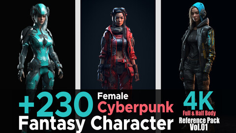 +230 Female Cyberpunk (Fantasy Character) Vol.01 | 4K | Reference Pack