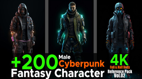 +200 Male Cyberpunk Character (Fantasy Character) Vol.02 | 4K | Reference Pack